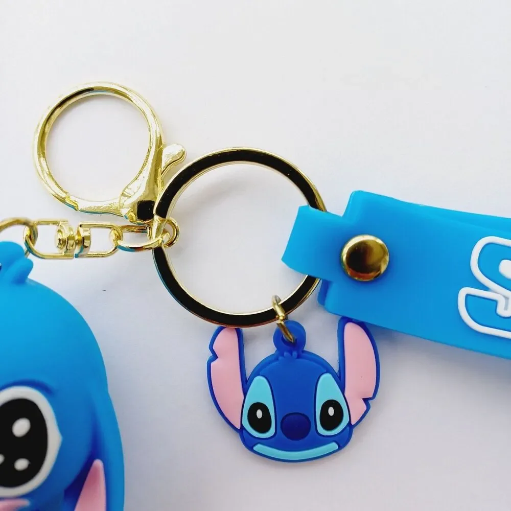 BLUE SAD STITCH Ears Down PVC Key Chain‎ Backpack STRAP Charm Silicone Rubber 3D